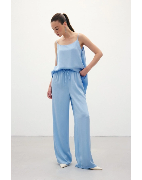 Bağcıklı Salaş Pantolon - Mavi