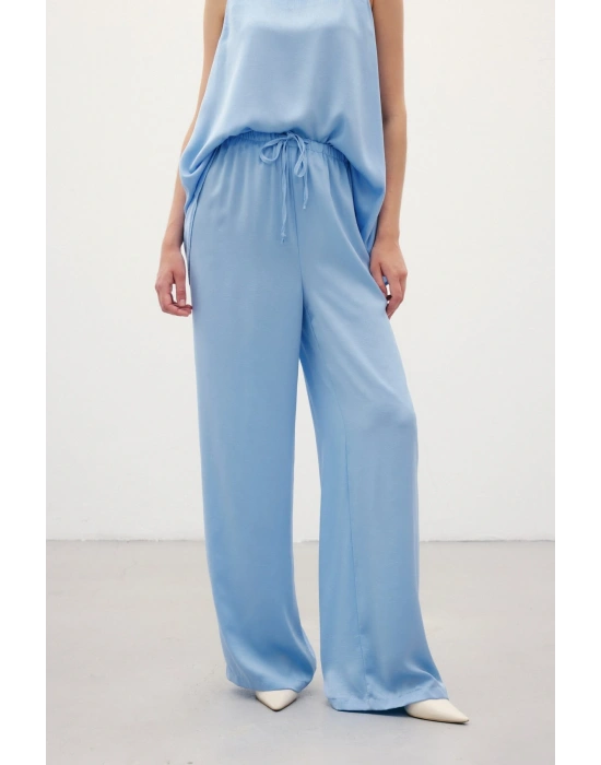 Bağcıklı Salaş Pantolon - Mavi