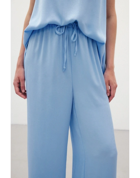 Bağcıklı Salaş Pantolon - Mavi