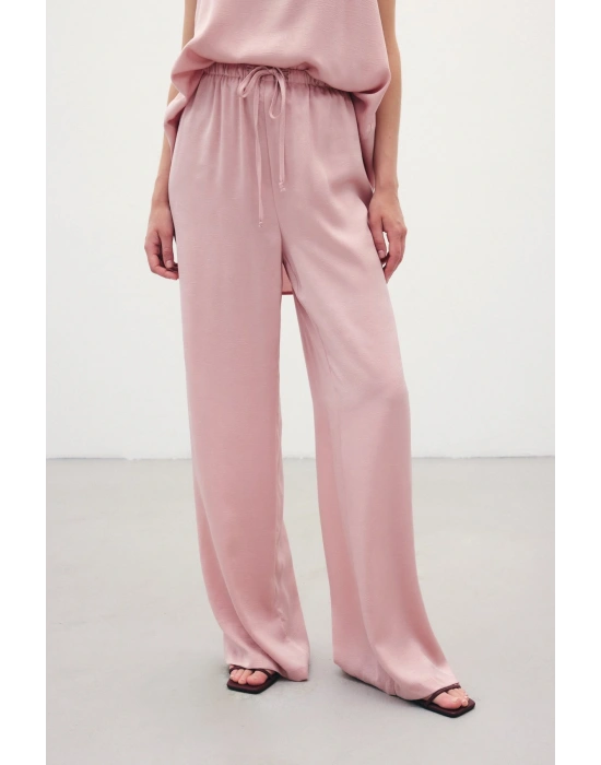Bağcıklı Salaş Pantolon - Pudra