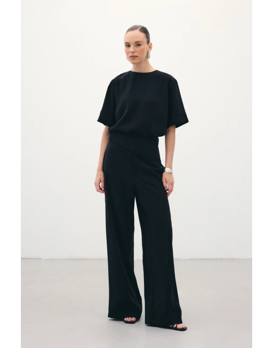 Kemer Detaylı Modal Pantolon - Siyah