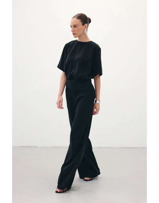 Kemer Detaylı Modal Pantolon - Siyah