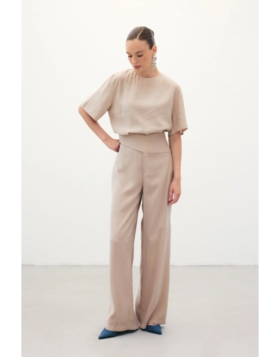 Kemer Detaylı Modal Pantolon - Taş