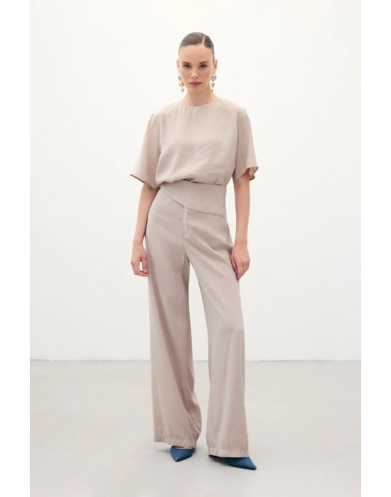 Kemer Detaylı Modal Pantolon - Taş