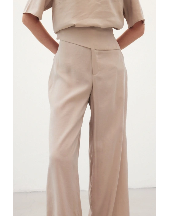 Kemer Detaylı Modal Pantolon - Taş