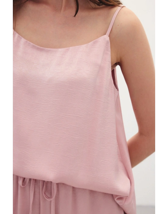 Askılı Saten Bluz - Pudra