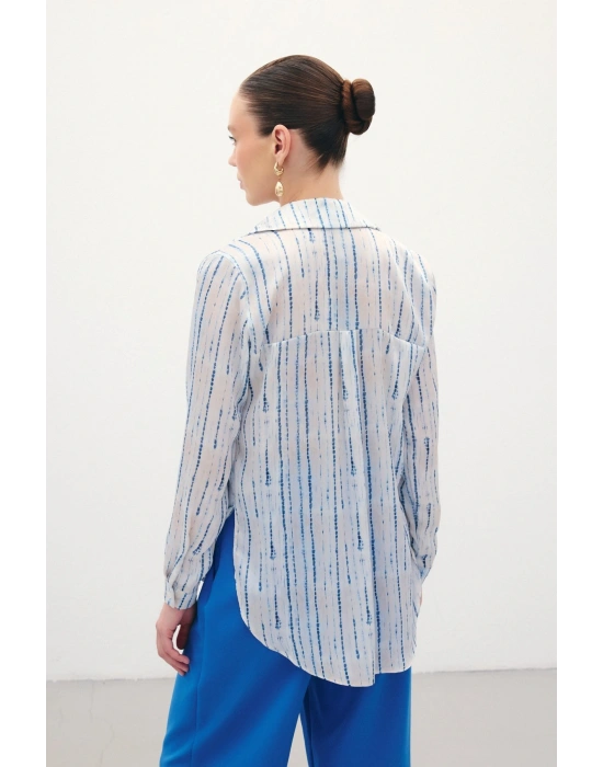 Desenli Klasik Gömlek - Sax Mavi