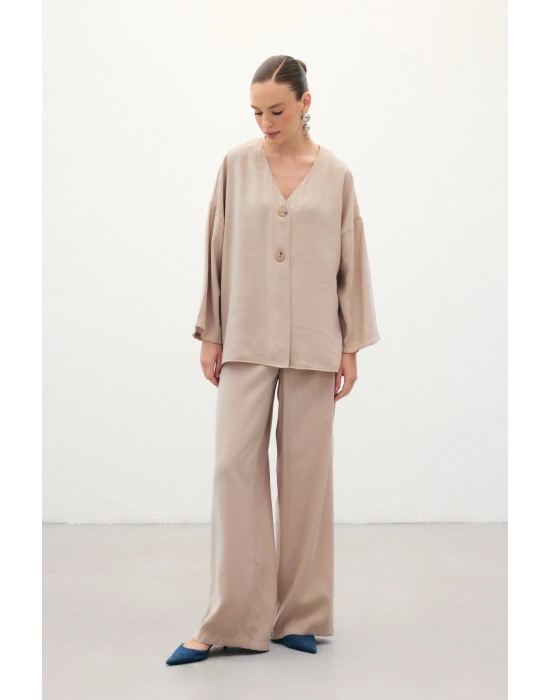 Düğmeli Kimono - Taş