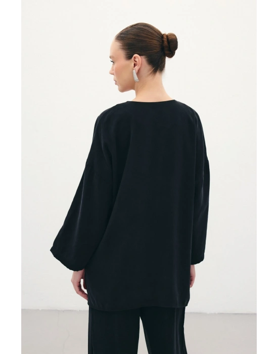 Düğmeli Kimono - Siyah