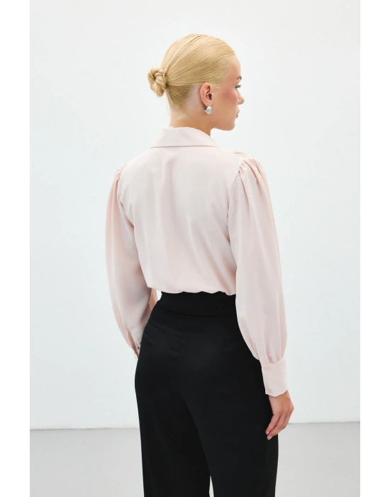 Aksesuar Detaylı Bodysuit Bluz - Pudra