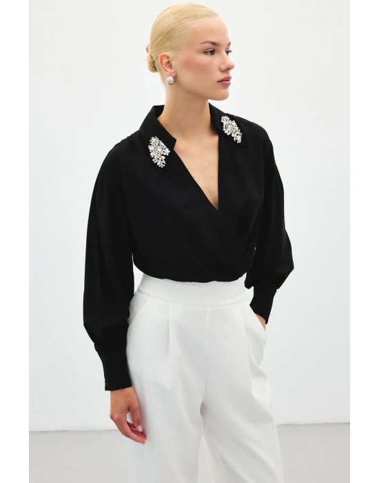Aksesuar Detaylı Bodysuit Bluz - SİYAH