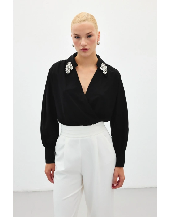 Aksesuar Detaylı Bodysuit Bluz - SİYAH