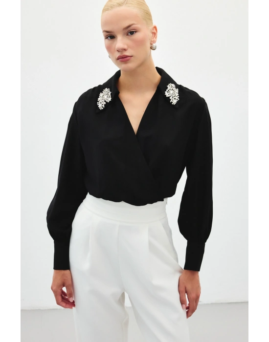Aksesuar Detaylı Bodysuit Bluz - SİYAH