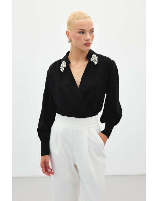 Aksesuar Detaylı Bodysuit Bluz - SİYAH