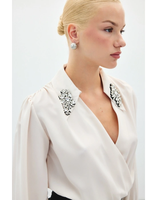 Aksesuar Detaylı Bodysuit Bluz - Bej