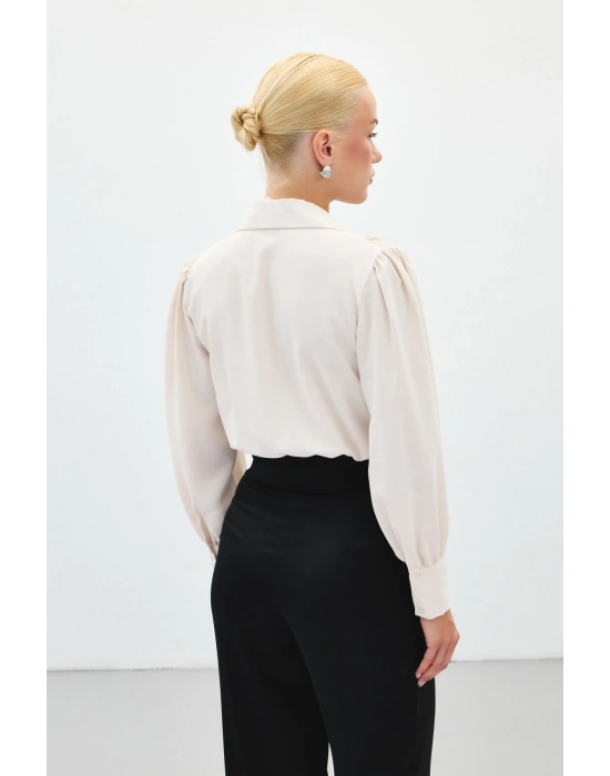 Aksesuar Detaylı Bodysuit Bluz - Bej