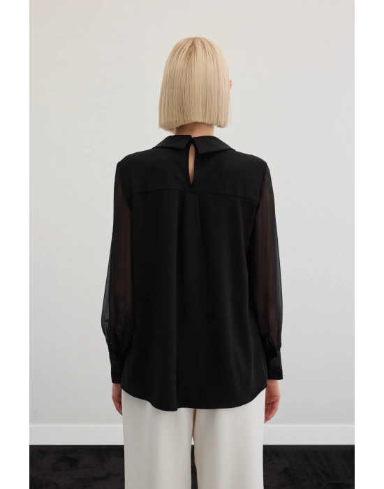 Aksesuarlı Salaş Bluz - Siyah
