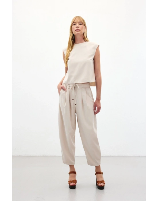 Şalvar Kesim Pantolon - Taş