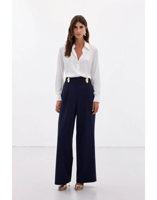 Bel Aksesuarlı Pantolon - Lacivert