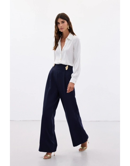 Bel Aksesuarlı Pantolon - Lacivert