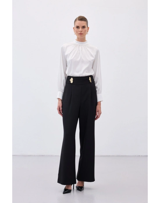 Bel Aksesuarlı Pantolon - Siyah