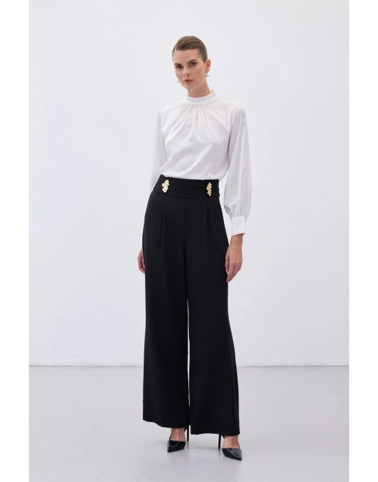 Bel Aksesuarlı Pantolon - Siyah