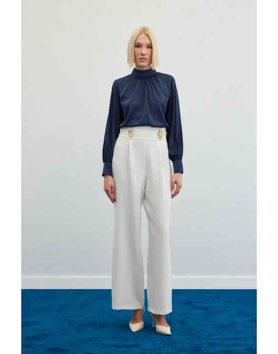 Bel Aksesuarlı Pantolon - Ekru