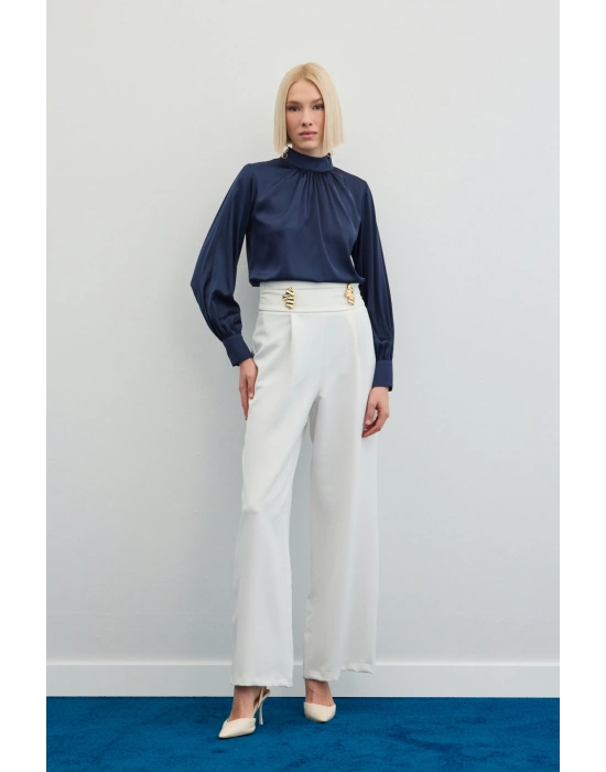 Bel Aksesuarlı Pantolon - Ekru
