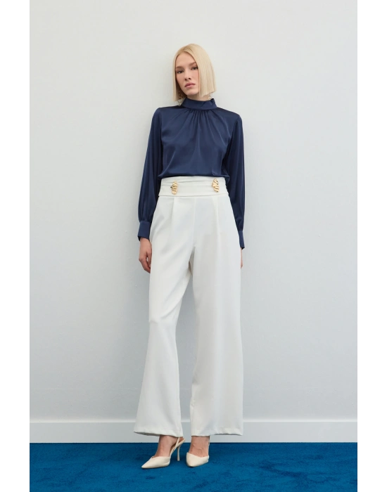 Bel Aksesuarlı Pantolon - Ekru