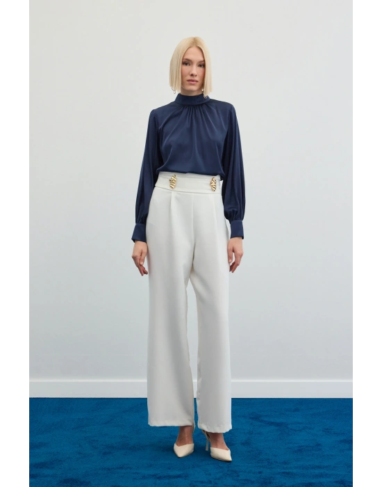 Bel Aksesuarlı Pantolon - Ekru