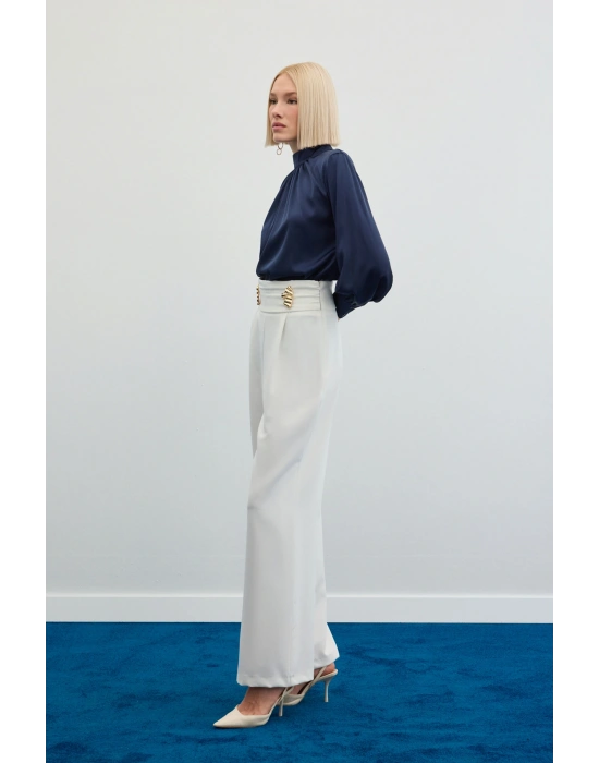 Bel Aksesuarlı Pantolon - Ekru