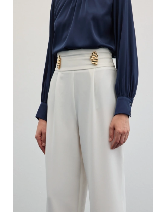 Bel Aksesuarlı Pantolon - Ekru