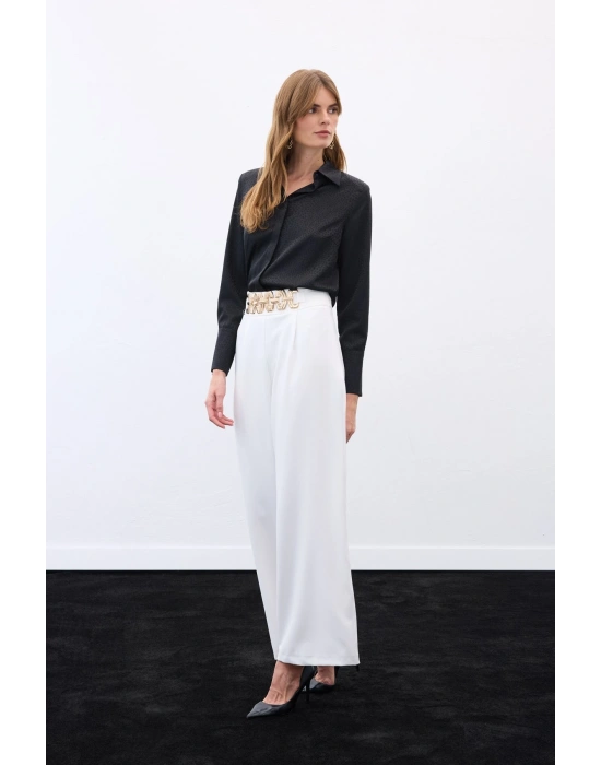 Kemerli Salaş Pantolon - Ekru