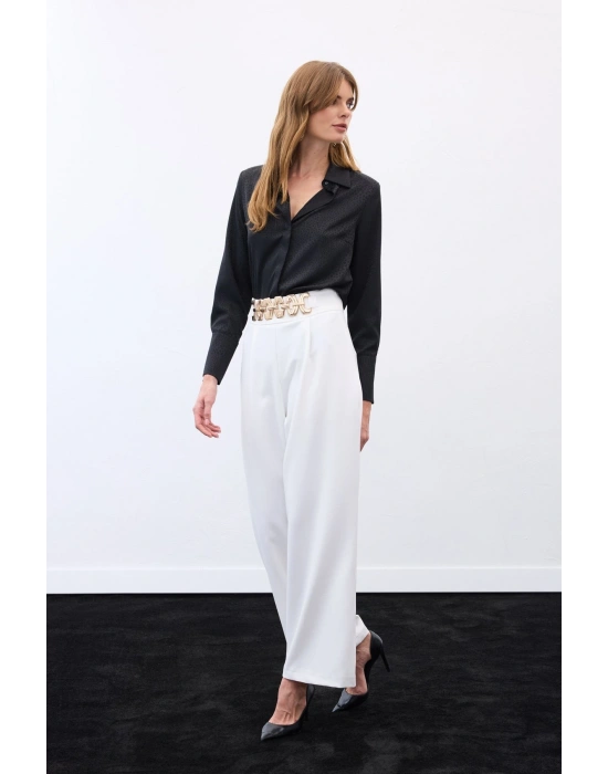 Kemerli Salaş Pantolon - Ekru