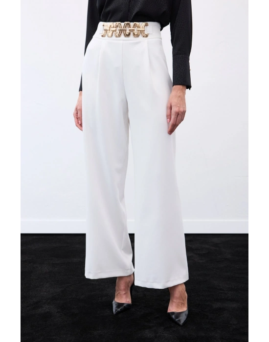 Kemerli Salaş Pantolon - Ekru
