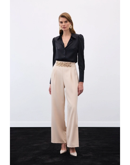 Kemerli Salaş Pantolon - Bej
