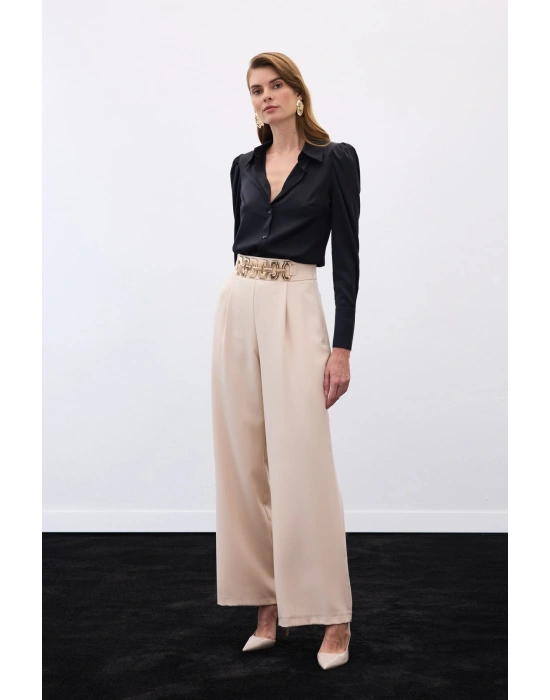 Kemerli Salaş Pantolon - Bej