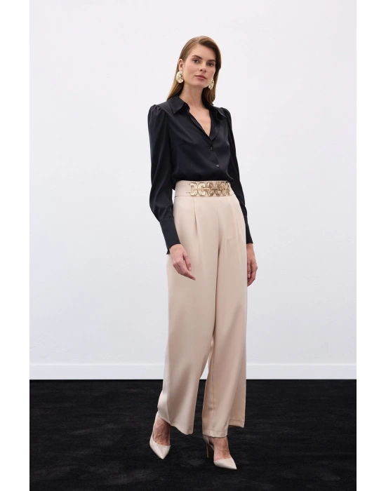 Kemerli Salaş Pantolon - Bej