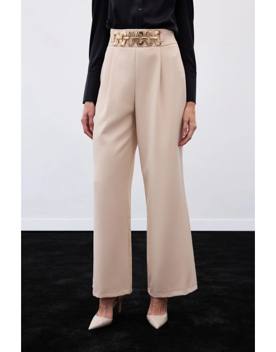 Kemerli Salaş Pantolon - Bej