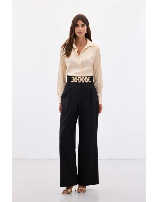 Kemerli Salaş Pantolon - Siyah