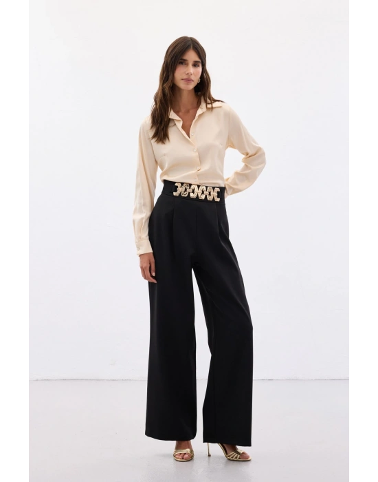 Kemerli Salaş Pantolon - Siyah