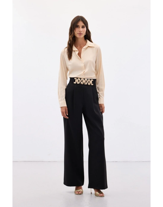 Kemerli Salaş Pantolon - Siyah