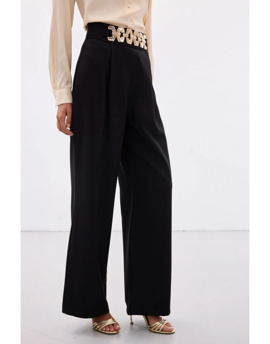 Kemerli Salaş Pantolon - Siyah