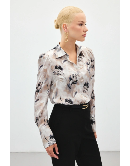 Vatkalı Desenli Gömlek - Gri