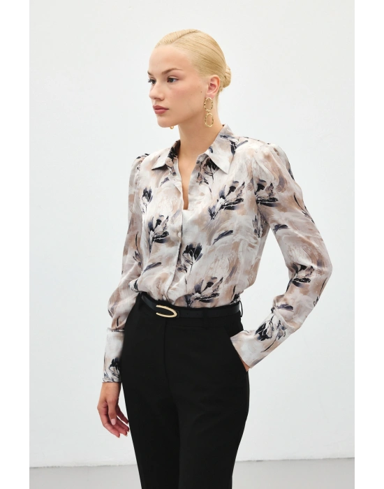 Vatkalı Desenli Gömlek - Gri