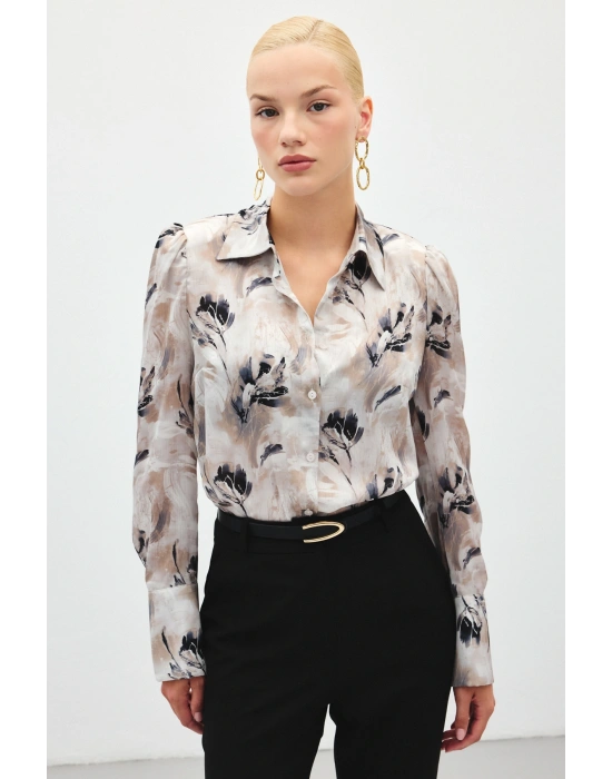 Vatkalı Desenli Gömlek - Gri