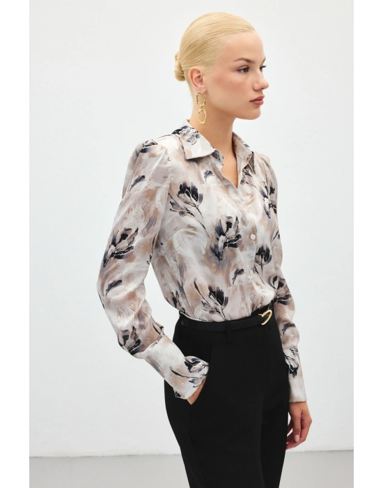 Vatkalı Desenli Gömlek - Gri