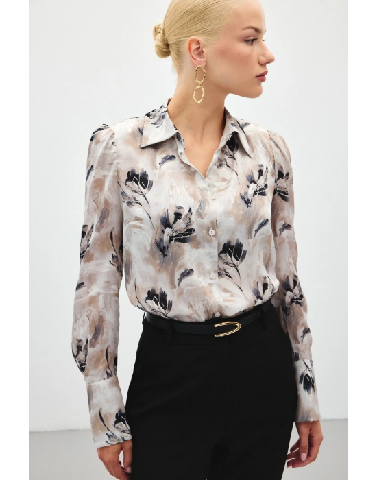 Vatkalı Desenli Gömlek - Gri