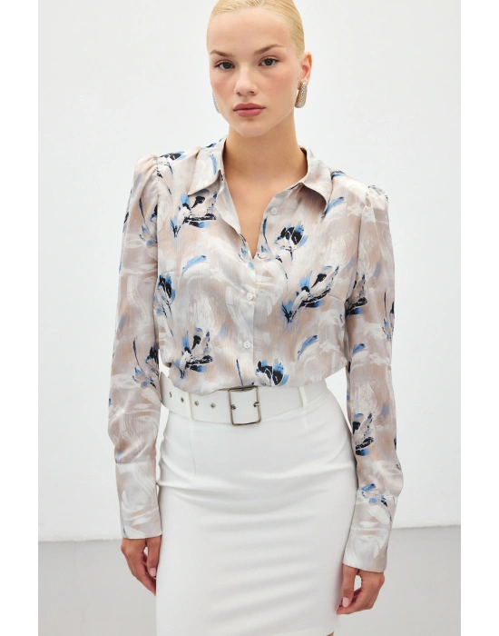 Vatkalı Desenli Gömlek - Mavi