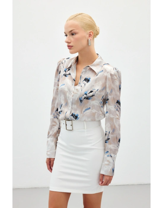 Vatkalı Desenli Gömlek - Mavi